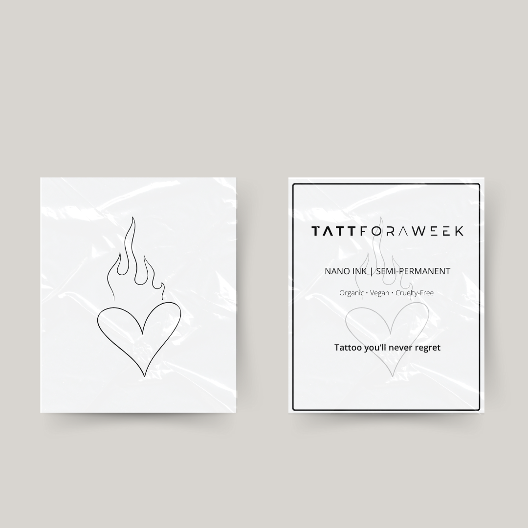 Tatuaje temporal corazón en llamas