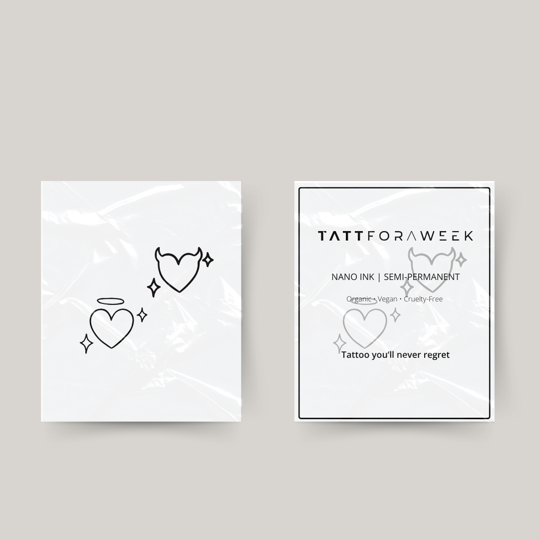 Tatuaje temporal de ángel travieso y diablillo