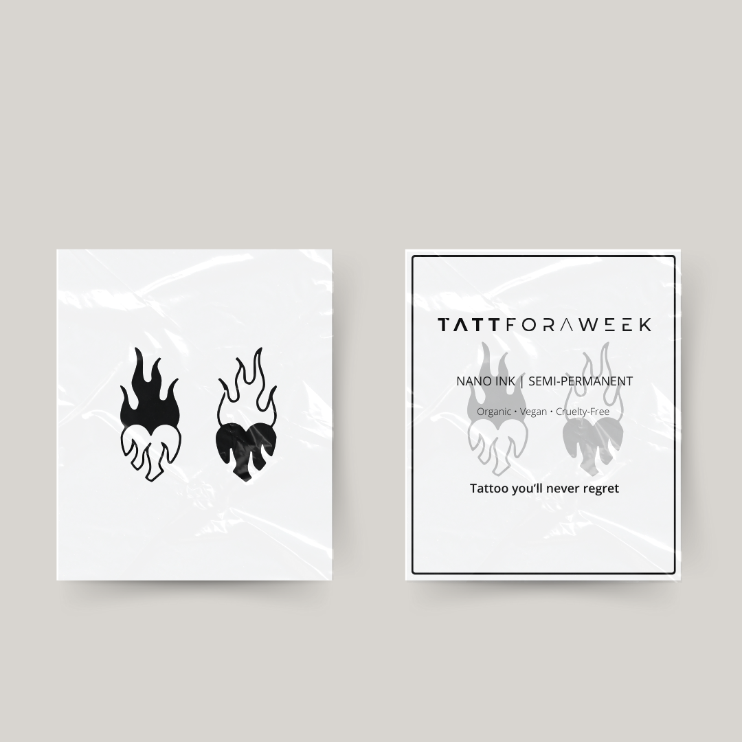 Tatuaje temporal a juego corazones llameantes