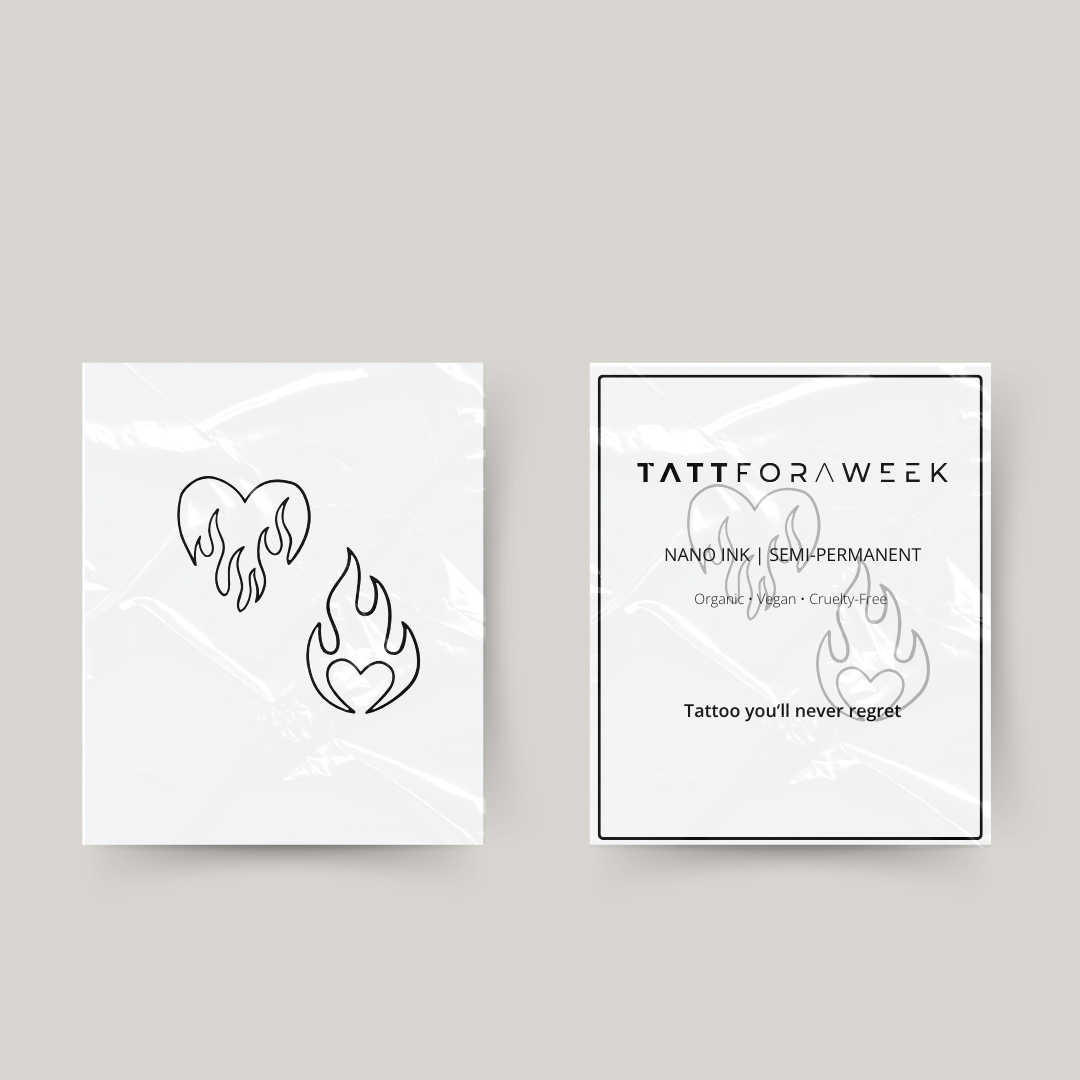 Tatuaje temporal a juego de corazones llameantes