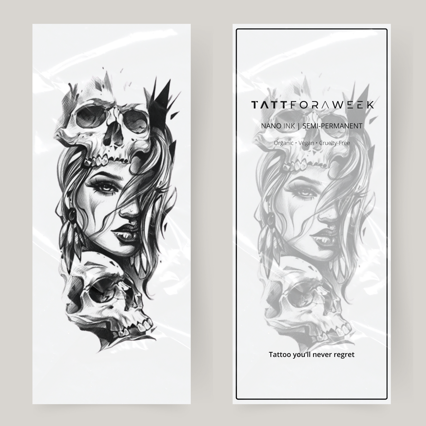 Tatuaje falso grande mujer y calaveras