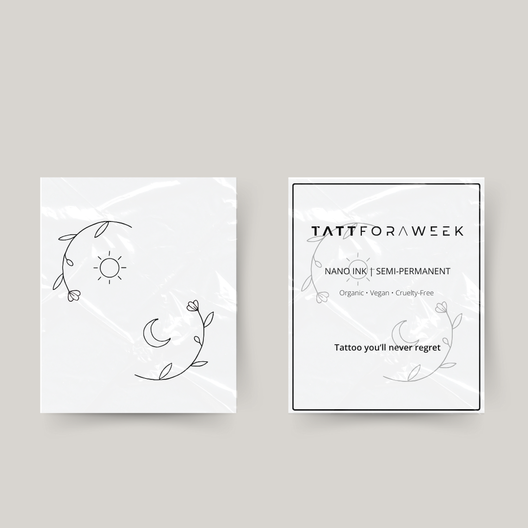 Tatuaje temporal a juego flores, sol y luna