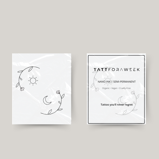 Tatuaje temporal a juego flores, sol y luna