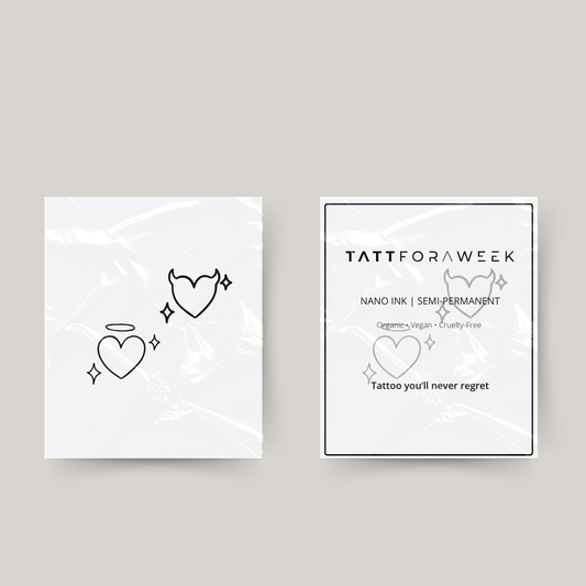 Tatuaje temporal de ángel travieso y diablillo