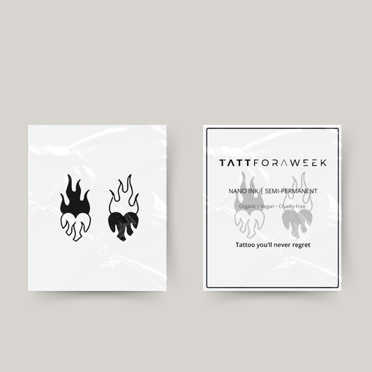 Tatuaje temporal a juego corazones llameantes