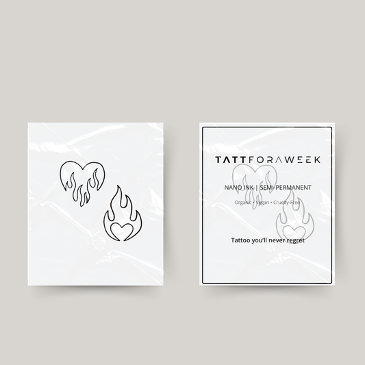 Tatuaje temporal a juego de corazones llameantes