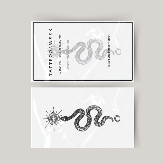 Tatuaje temporal serpiente, sol y luna.