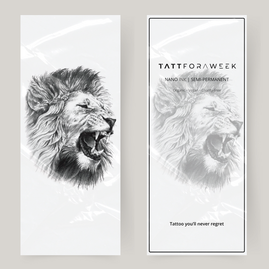 Tatuaje falso grande león rugiente