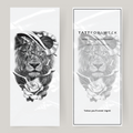 Tatuaje falso grande brújula, rosa y león
