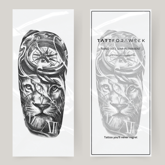Tatuaje falso en manga león y reloj